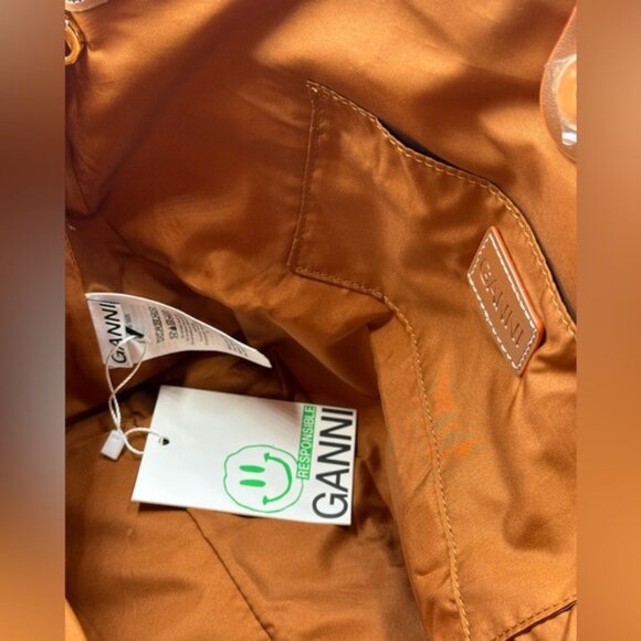 🆕 GANNI 🧿 NWT Small Banner Tote, Egret Cream Canvas & Tan Leather - Picture 13 of 14